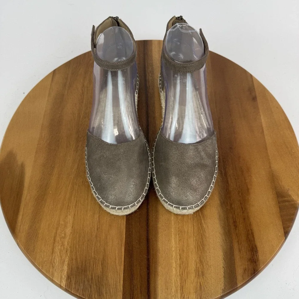 Womens Eileen Fisher Lala Tumbled Metallic Leather Espadrille Sandals‎ Size 8 M
